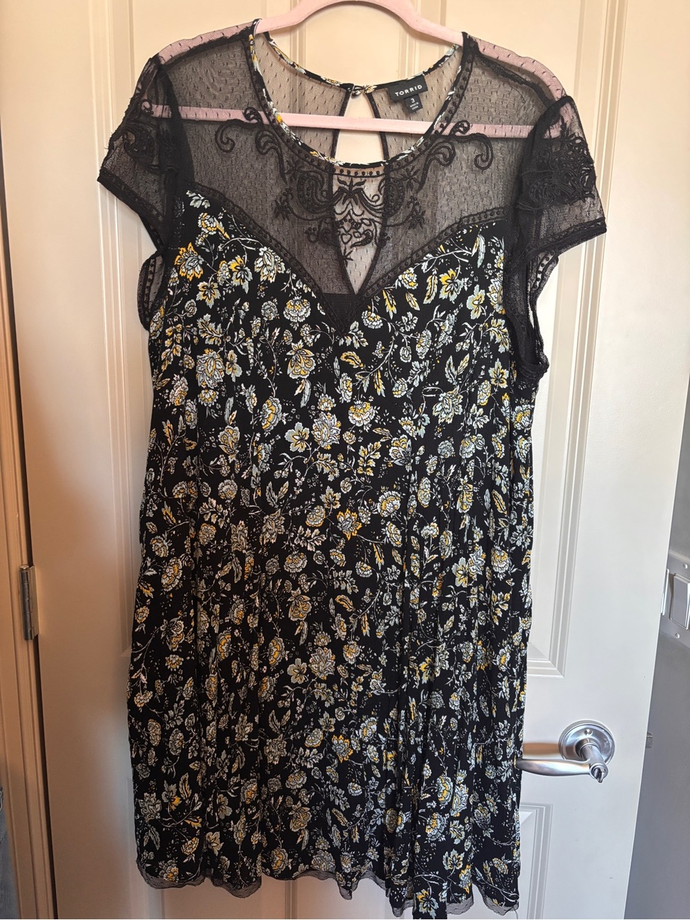 torrid Black Floral Lace Yoke Dress with Yellow Accents